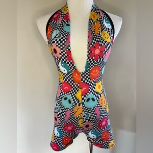 Colorful Graphic Backless Bodysuit Romper